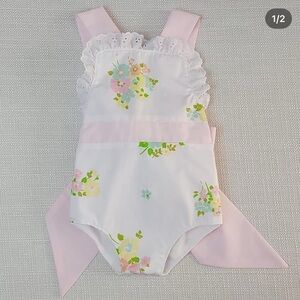 The Beaufort Bonnet Company Floral Baby Romper with Pink Accents
